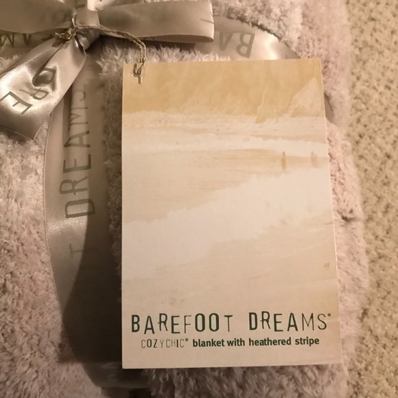 Barefoot Dreams Cozy Blanket with Heathered Stripe Light Tan Beige New NWT - Picture 3 of 9